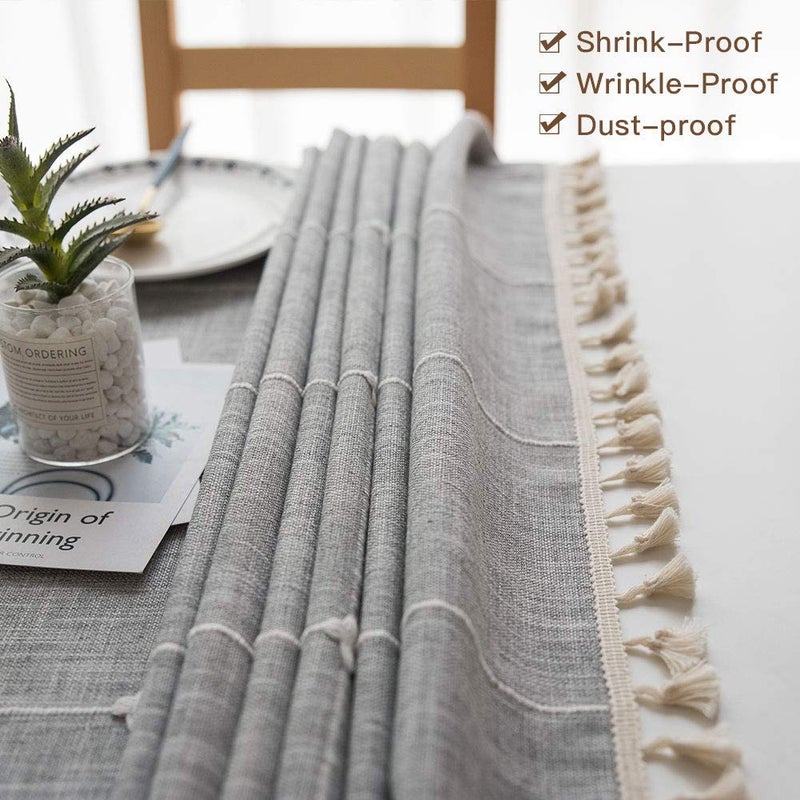 DEEPDREAM Deep Dream Tablecloths, Embroidered Waterproof Table Cloth Cotton Linen Wrinkle Free Anti-Fading Table Cover Decoration for Kitchen Dinning Party Christmas, 55 x 120 Inch - Gray - Image 2